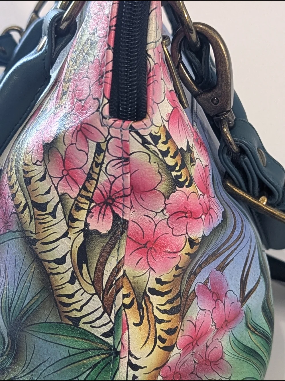 Anuschka Hand Painted Leather Satchel Panda Floral Crossbody Shoulder Bag Art